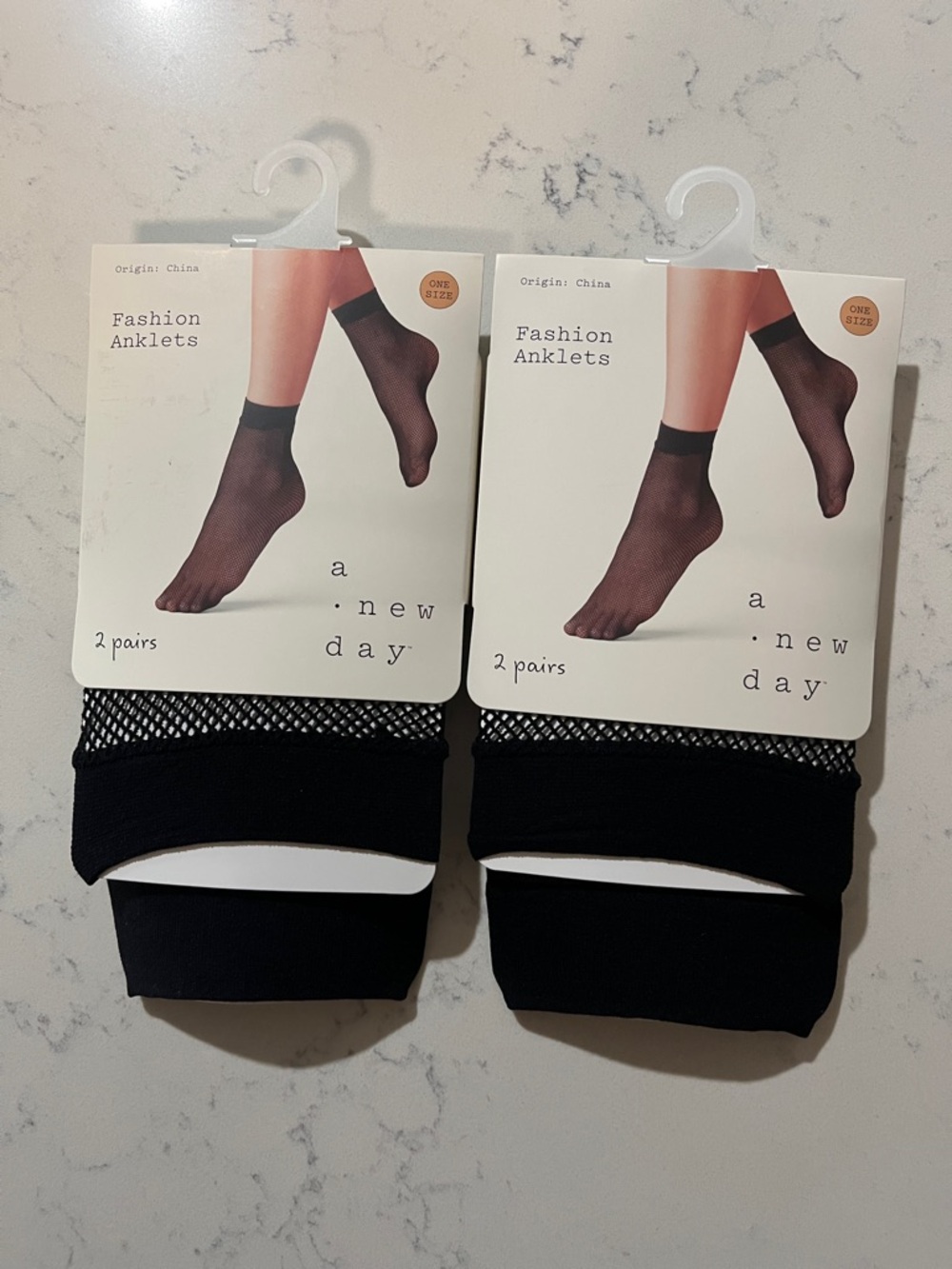 2-Pack Black Fishnet Ankle Socks – Sheer Mesh Anklets – One Size – New
